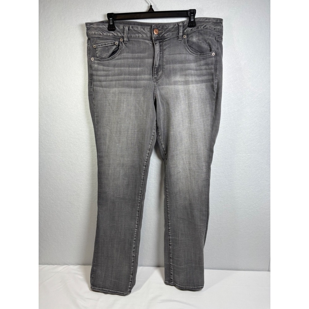 American Eagle Straight Jeans Womens 18 Long Gray Cotton Stretch Classic Casual